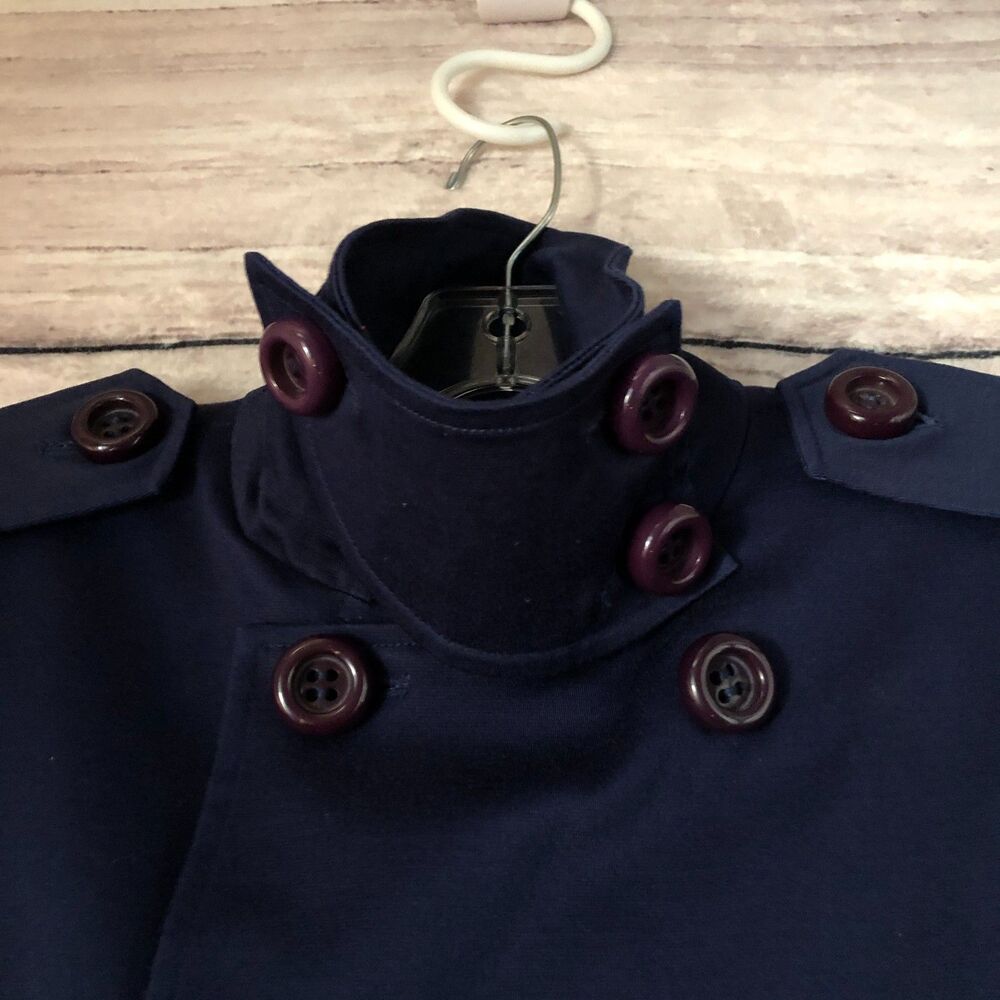 Von Lancelot Trench Coat S Navy Blue Double Breasted Jacket Military Goth Punk - Picture 2 of 16